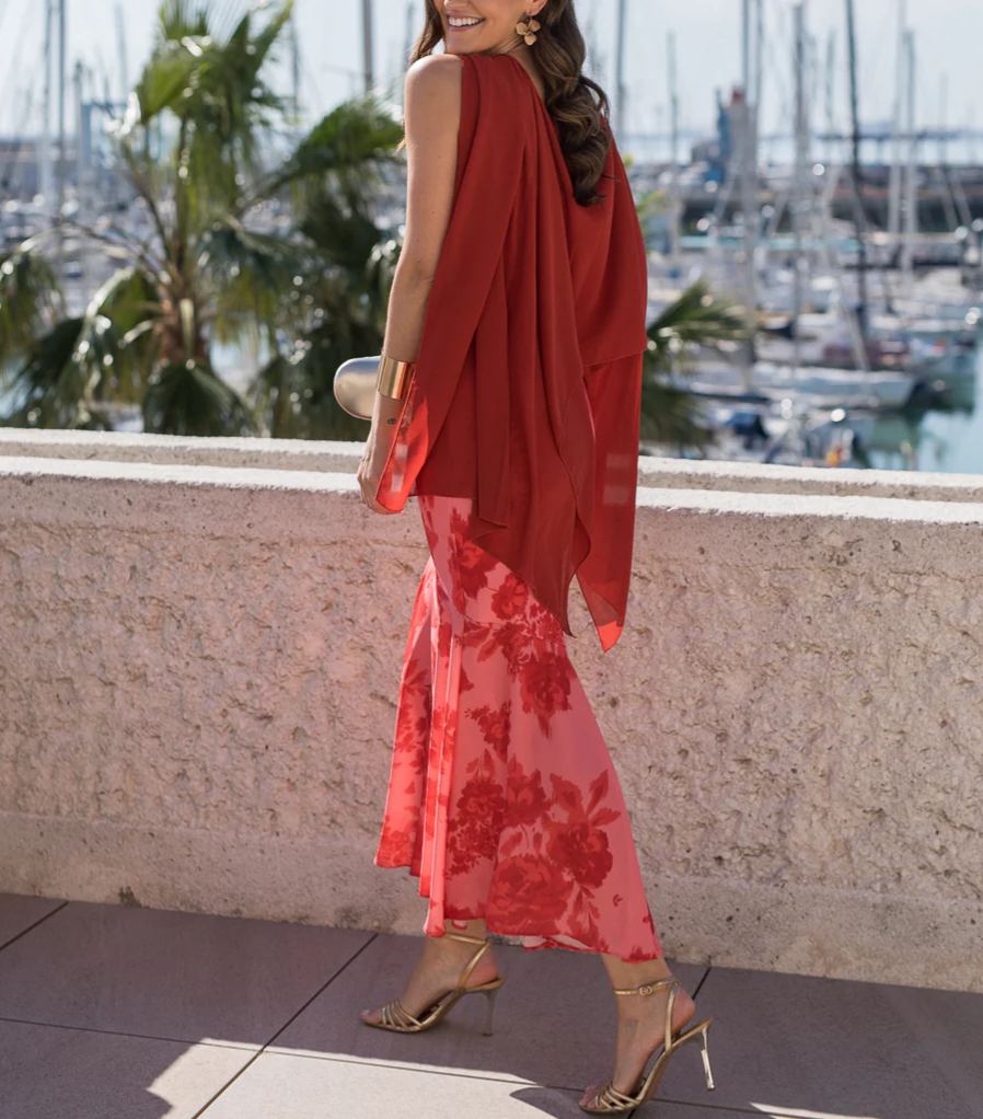 Coral print midi dress