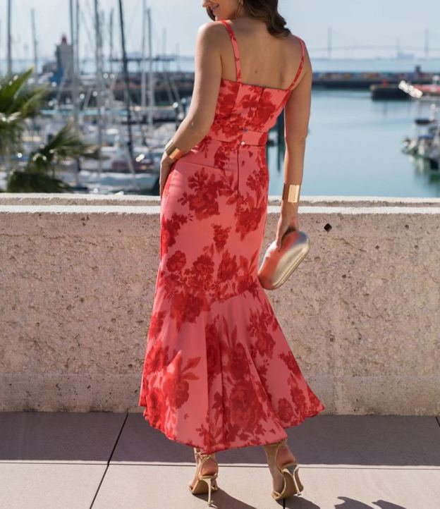 Coral print midi dress