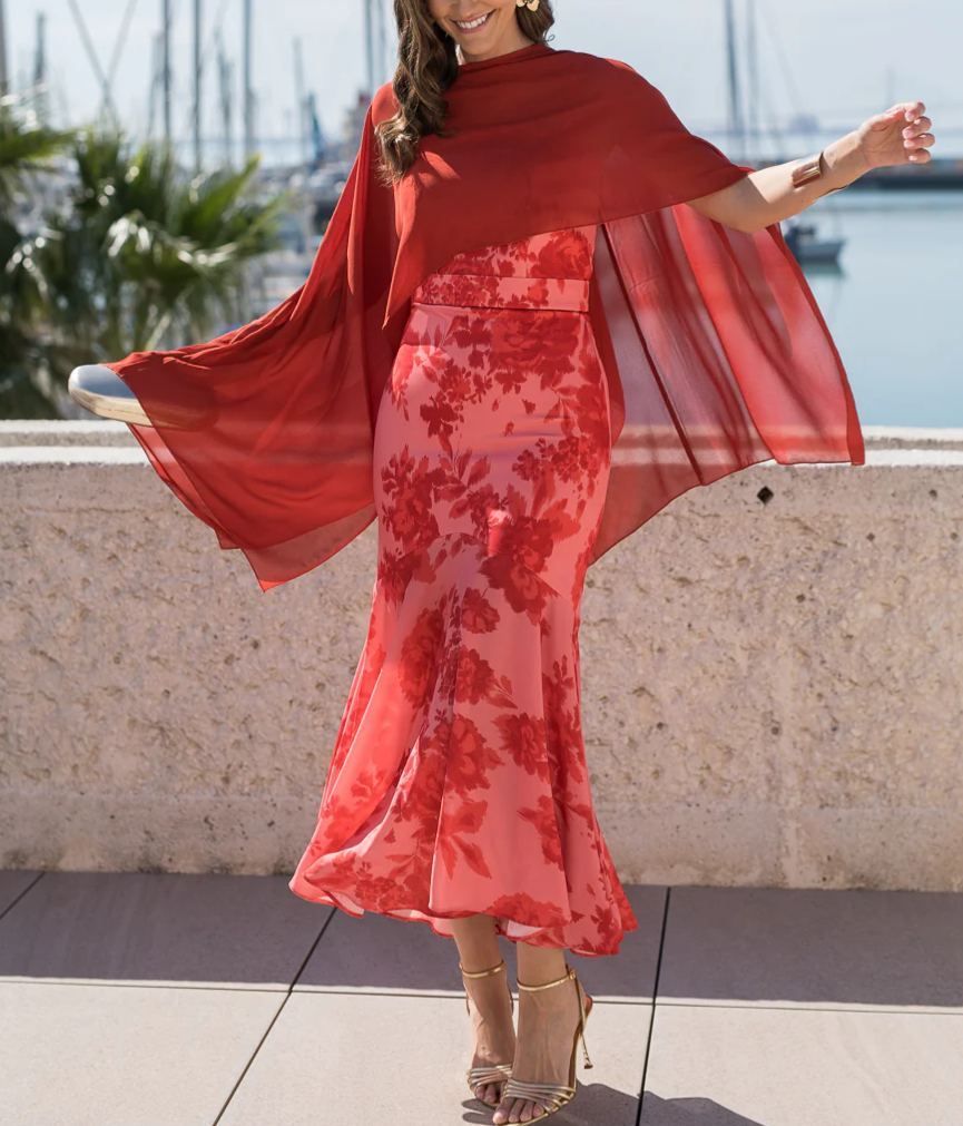 Coral print midi dress