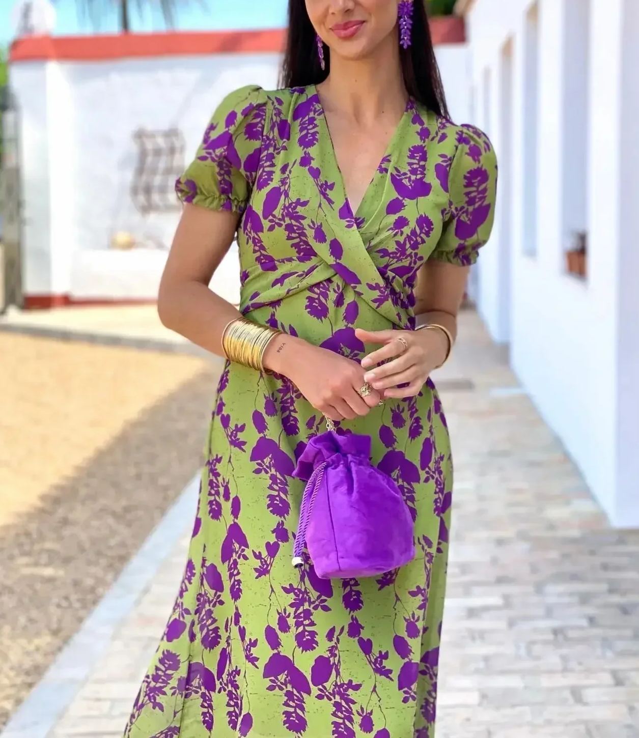 WOMEN'S BOHO FLORAL V-NECK DRESS