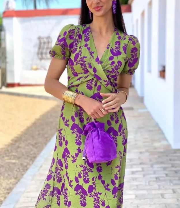 WOMEN'S BOHO FLORAL V-NECK DRESS