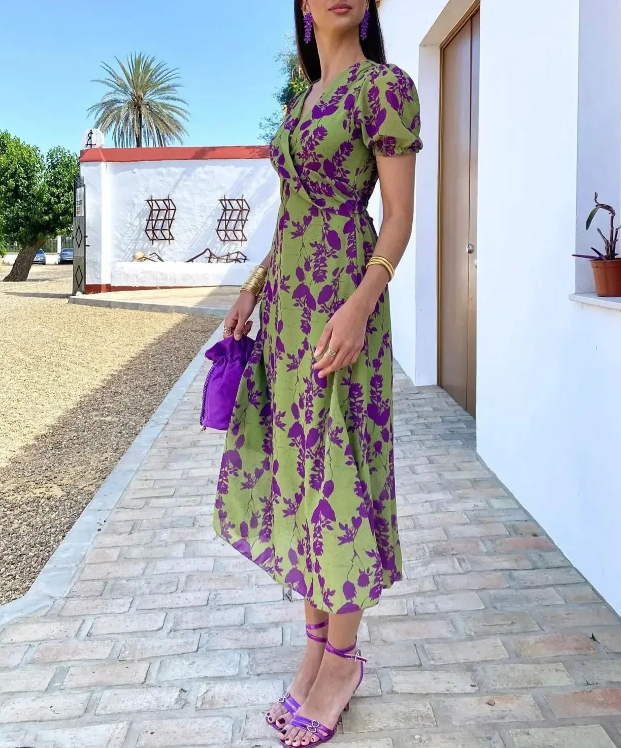 WOMEN'S BOHO FLORAL V-NECK DRESS