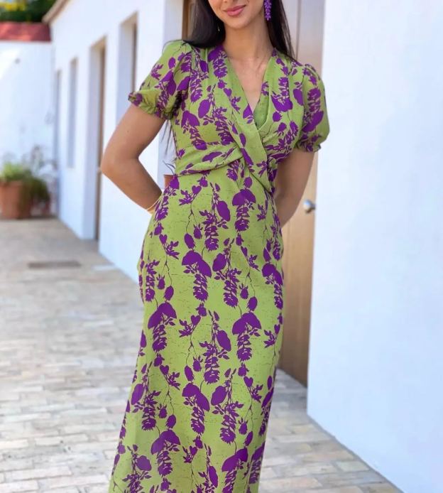 WOMEN'S BOHO FLORAL V-NECK DRESS