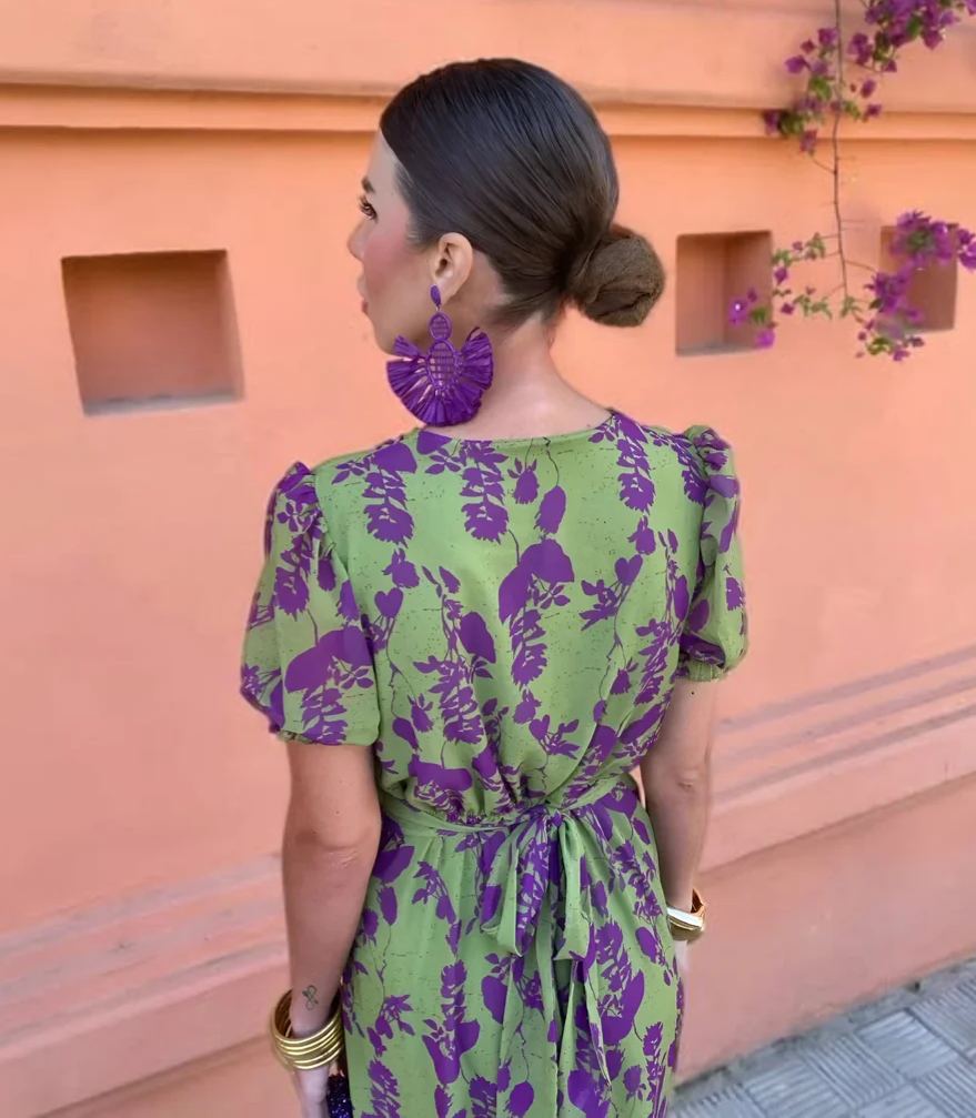 WOMEN'S BOHO FLORAL V-NECK DRESS