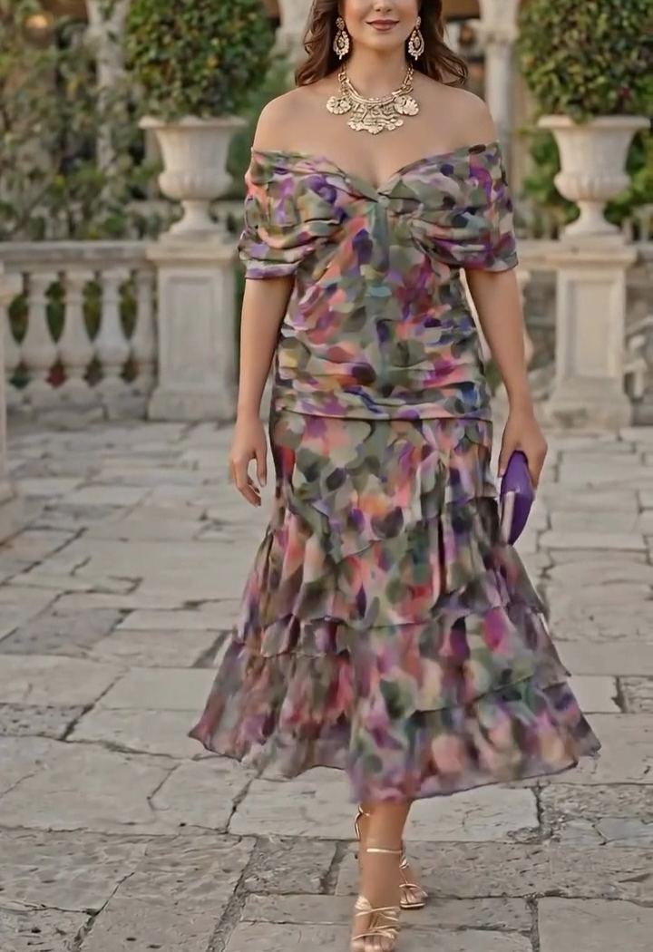 Multi-layered Ruffled Hem Elegant Dress