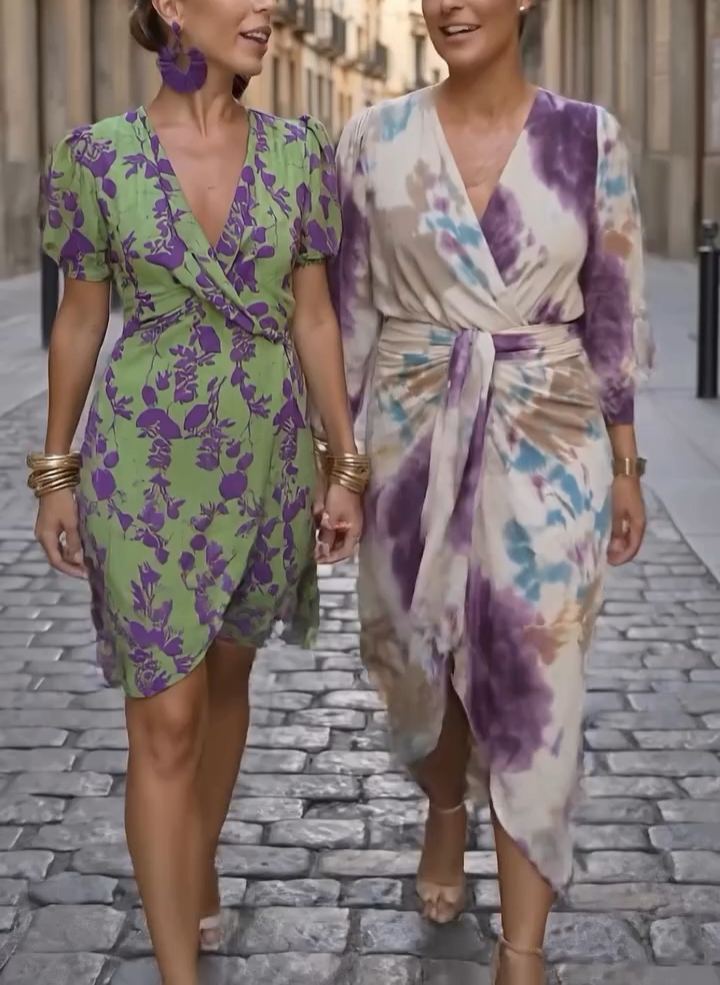 Women's Bohemian Floral V-Neck Cropped Dress