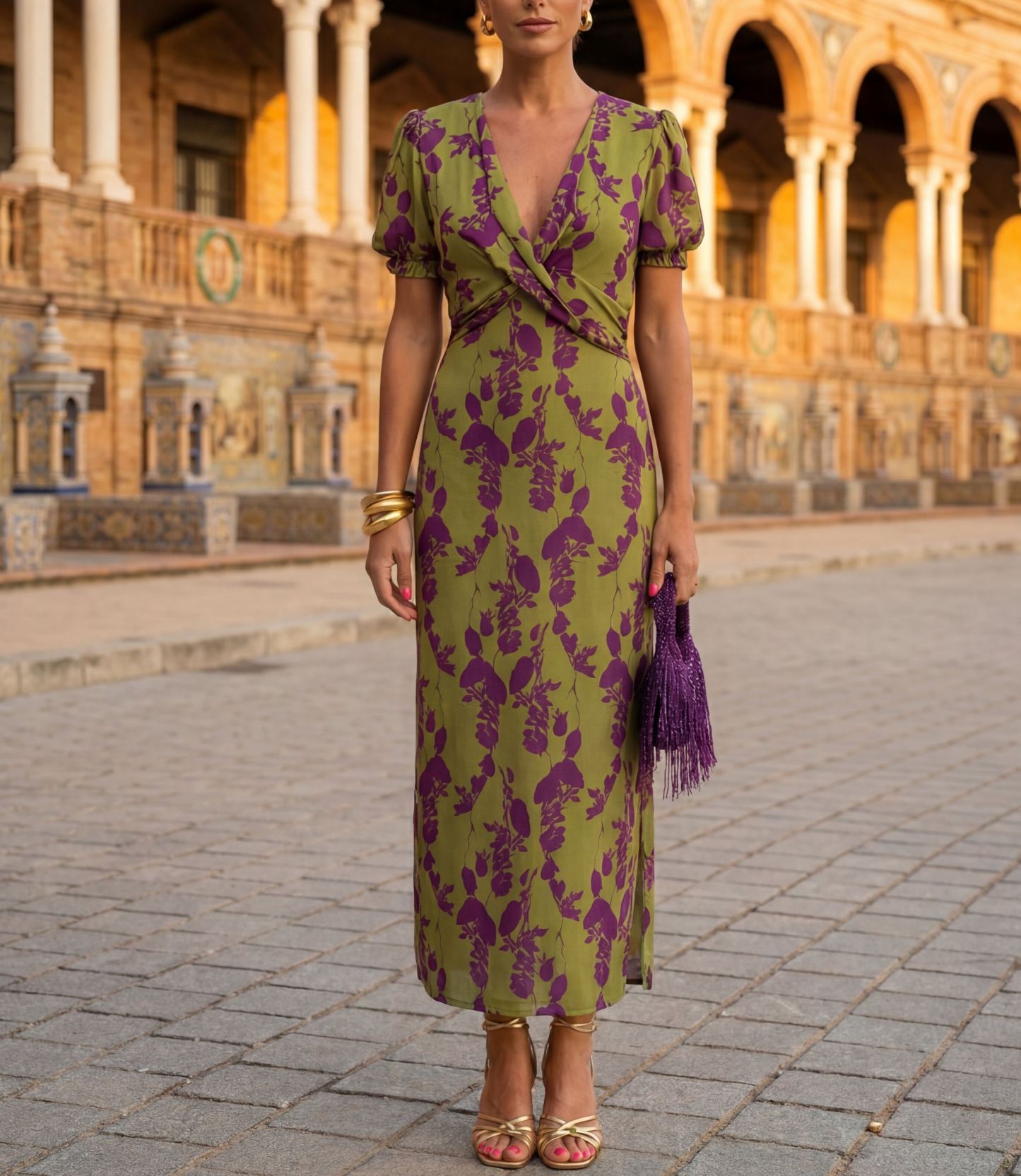 Women's Bohemian Floral V-Neck Cropped Dress