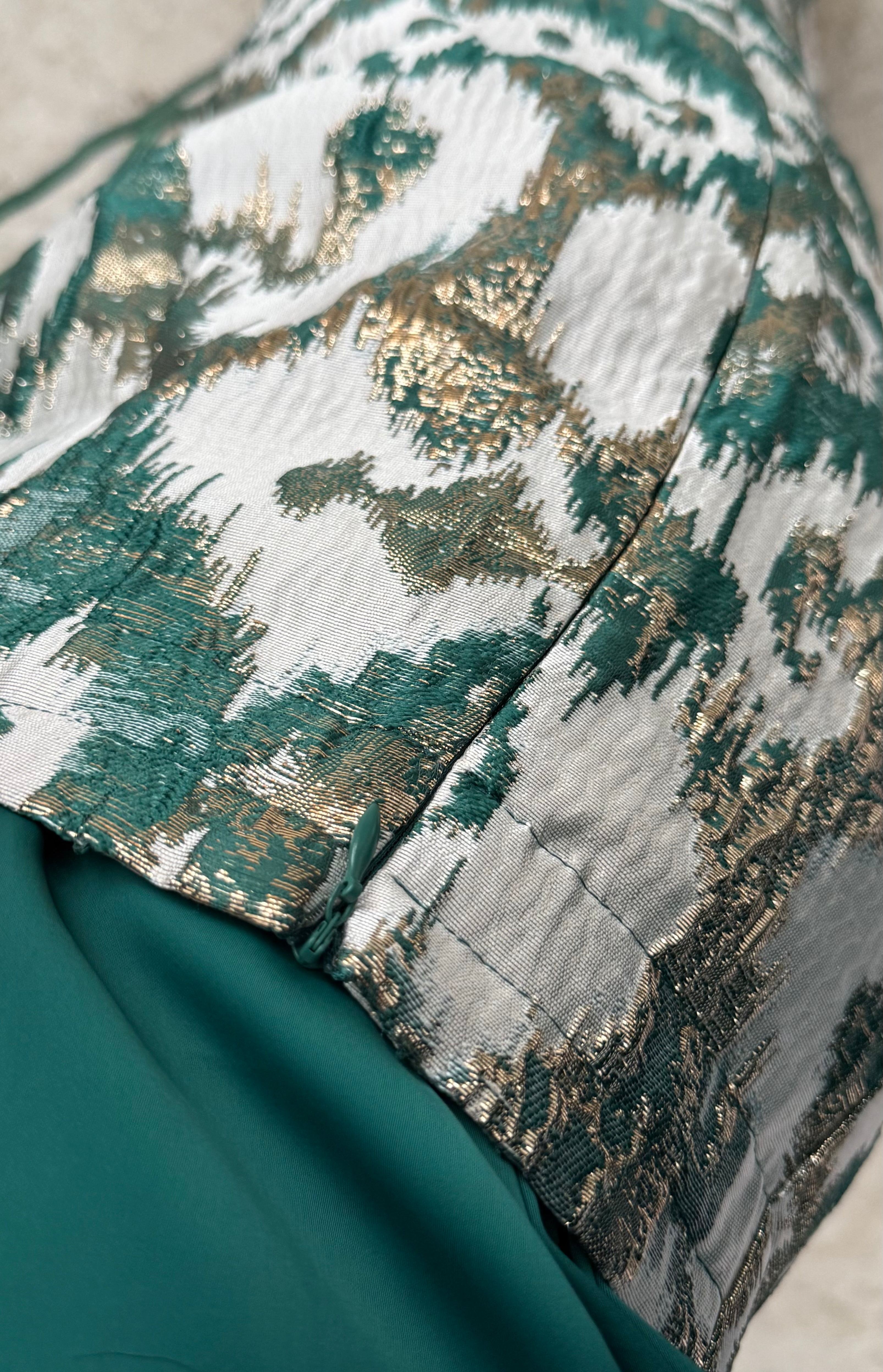 Gold brocade skirt set | Emerald green