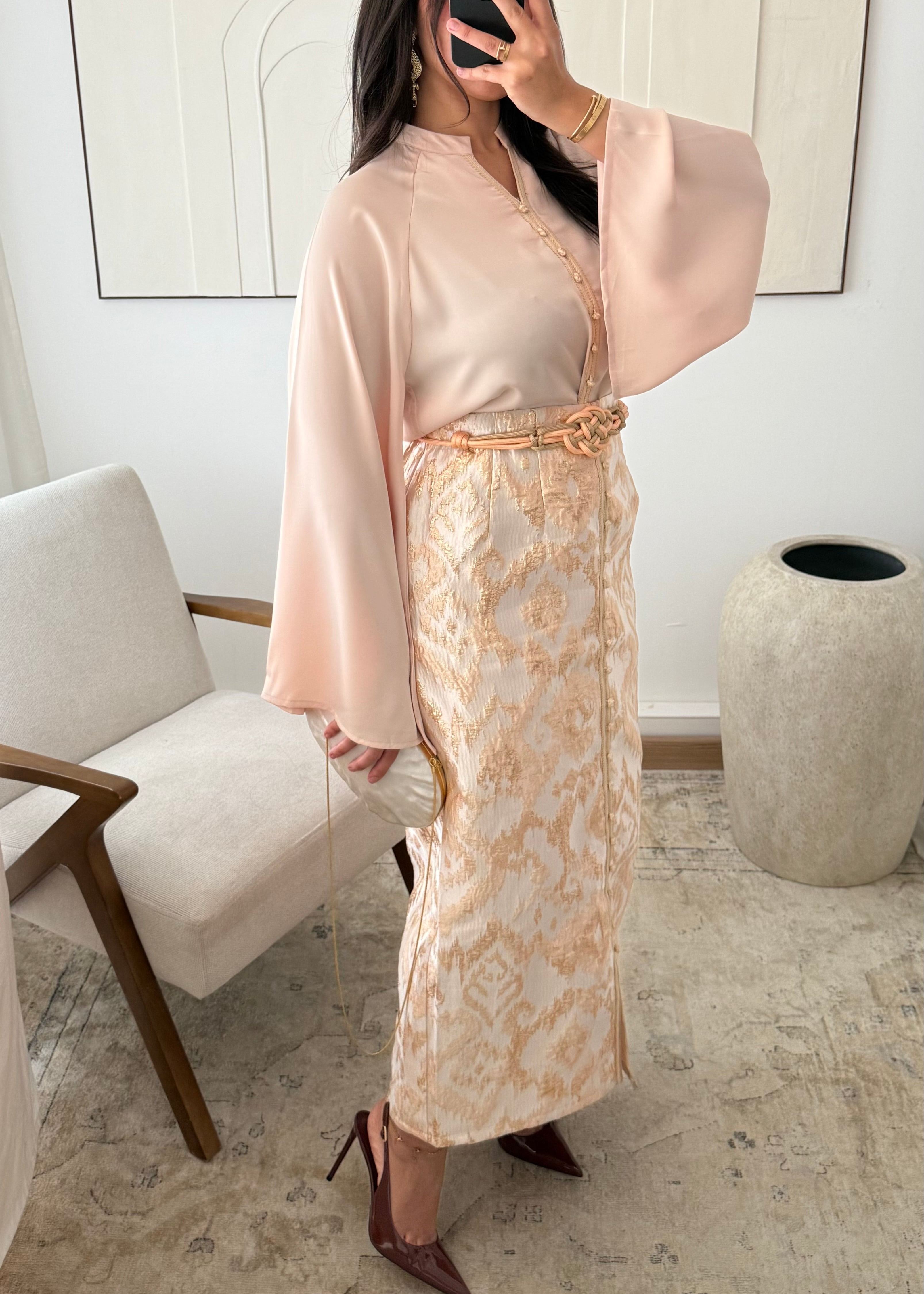 Gold brocade skirt set I Beige