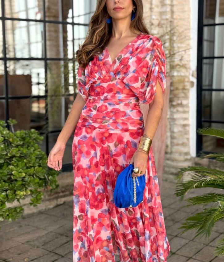 Floral dress in red and blue tulle – VoidStill
