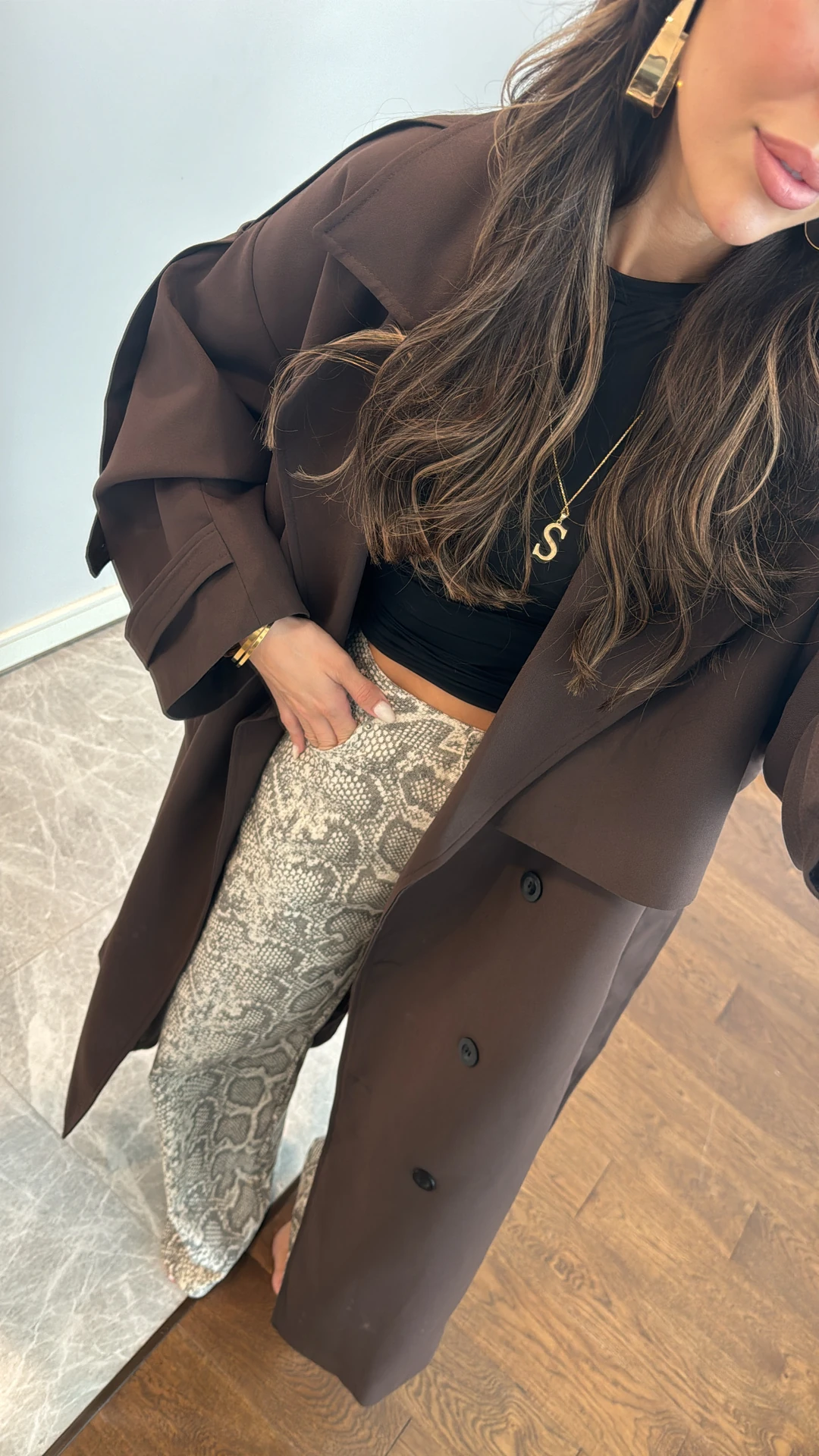 Bitter Brown Button Detailed Trench Coat