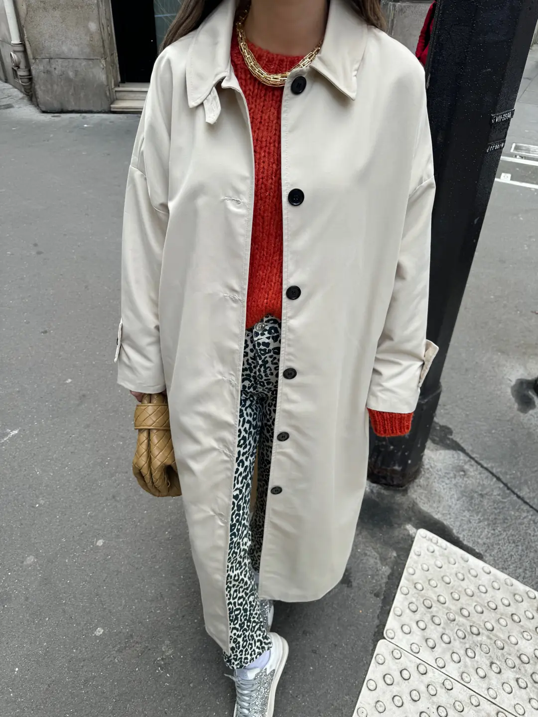 Button Detailed Stone Color Trench Coat