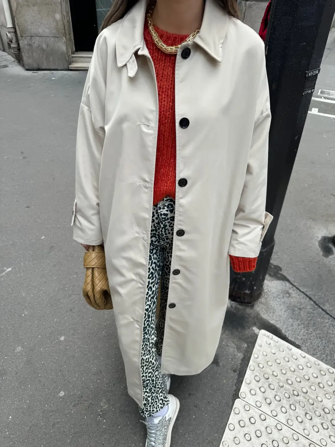 Button Detailed Stone Color Trench Coat