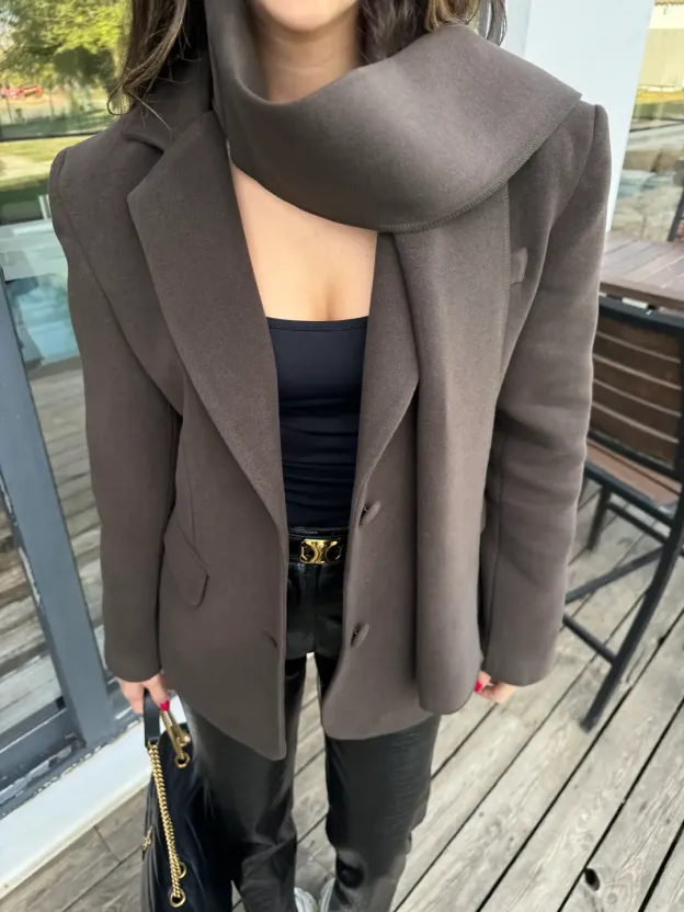 Bitter Brown Shawl Detailed Blazer