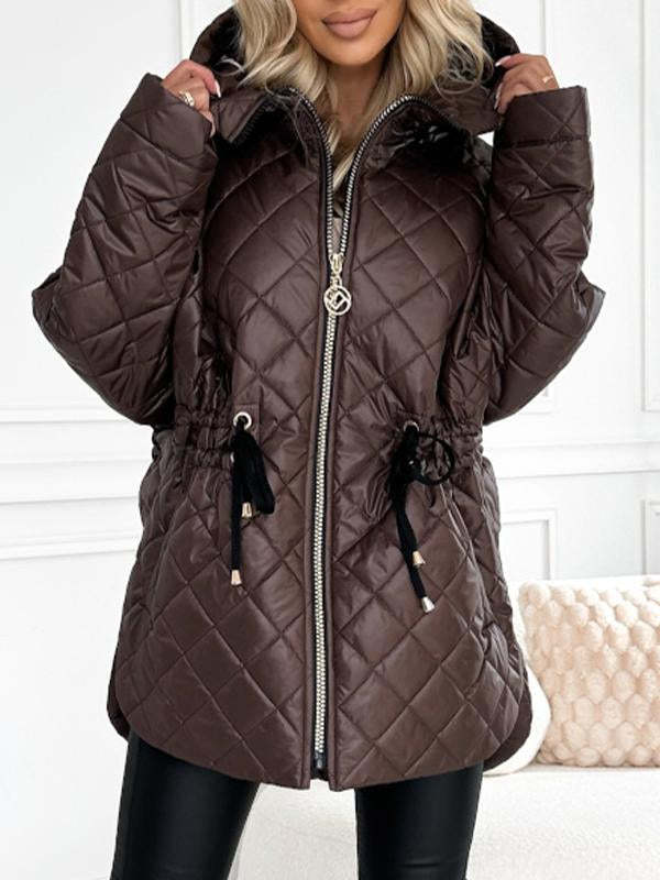 Chaqueta acolchada con capucha y cordón de diseño informal Cocoa Elegance