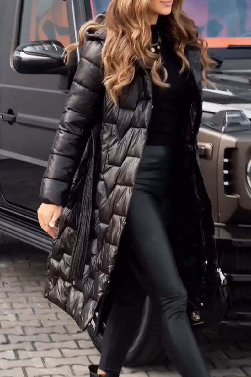 Warm mid-length zipper hooded winter coat