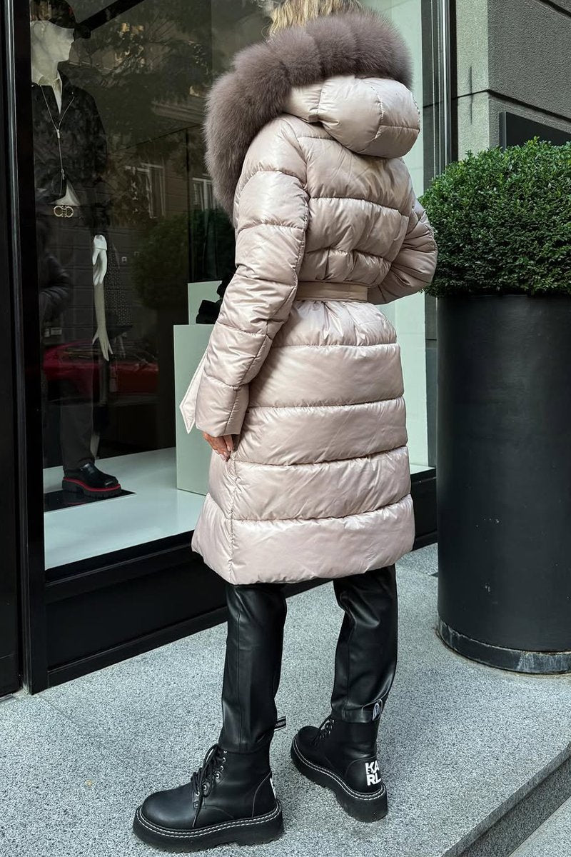 Cotton jacket with pom-pom ring collar