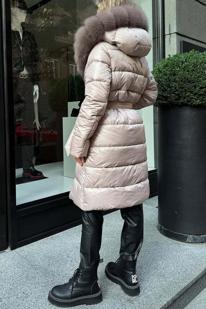 Cotton jacket with pom-pom ring collar