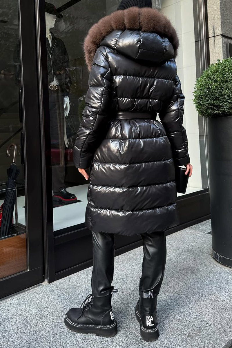 Cotton jacket with pom-pom ring collar