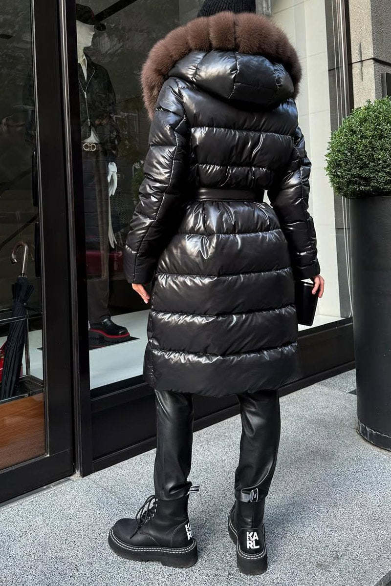 Cotton jacket with pom-pom ring collar