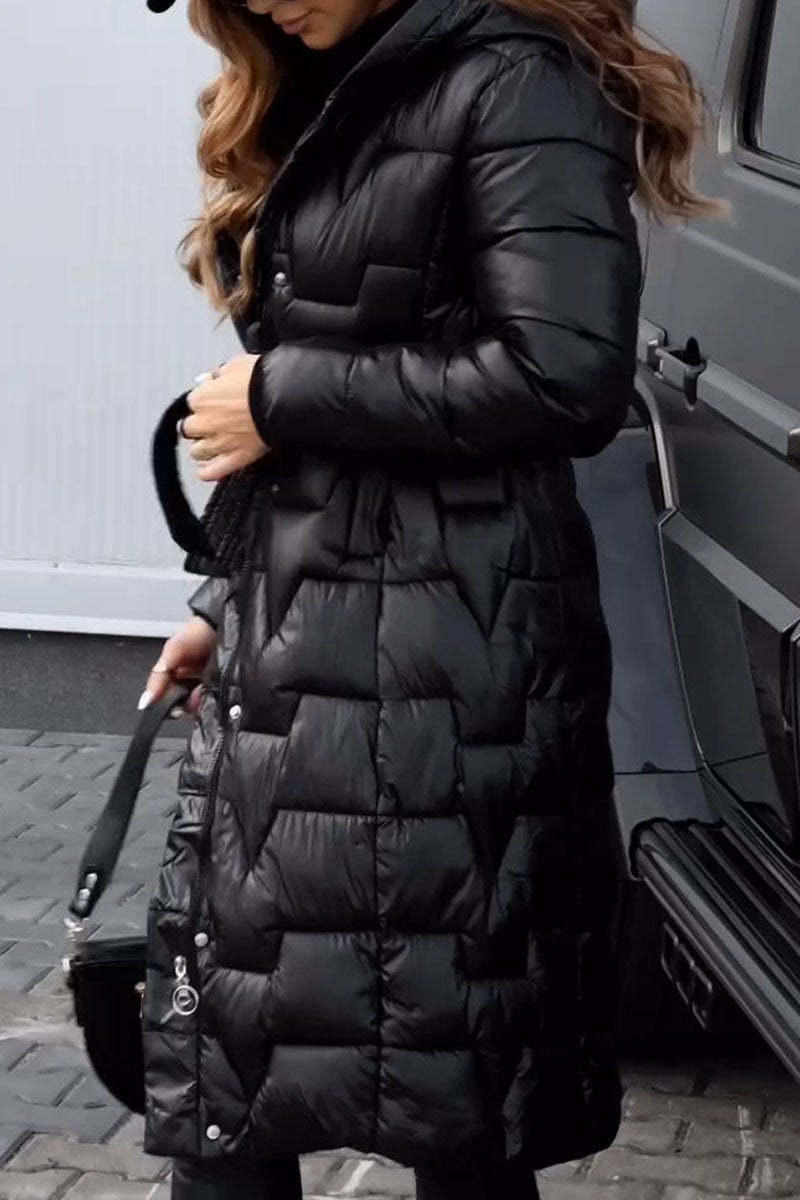 Warm mid-length zipper hooded winter coat