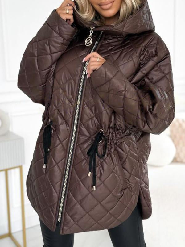 Chaqueta acolchada con capucha y cordón de diseño informal Cocoa Elegance