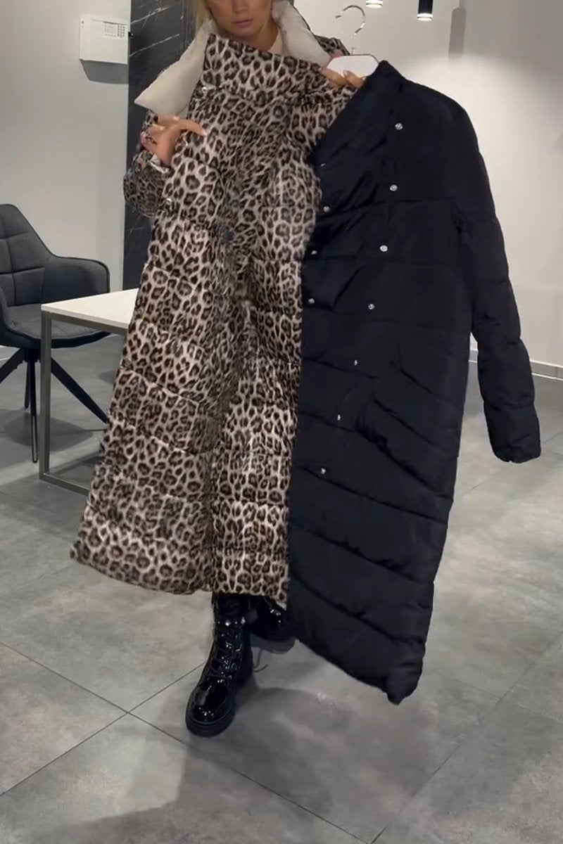 Abrigo de plumón de pato de lujo con estampado de leopardo y doble cara