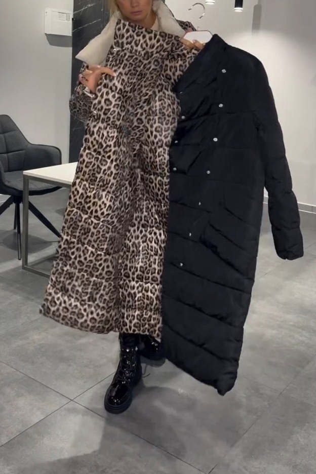 Abrigo de plumón de pato de lujo con estampado de leopardo y doble cara