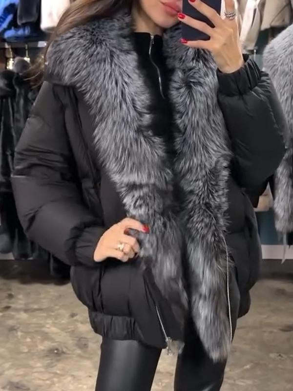 Fur Patchwork Zipper Cotton Coat