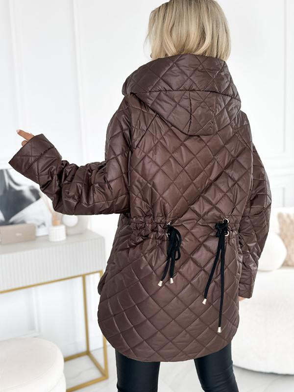 Chaqueta acolchada con capucha y cordón de diseño informal Cocoa Elegance