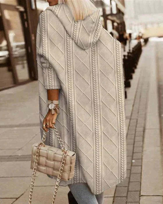 Urban Chic | Long Beige Knit Hooded Cardigan