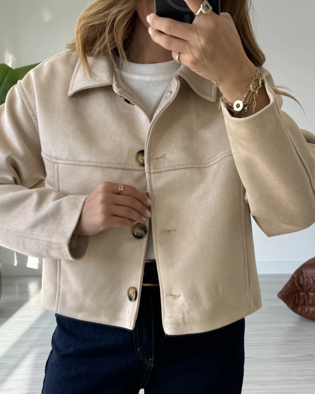 Cream Four Button Massimo Nubuck Jacket