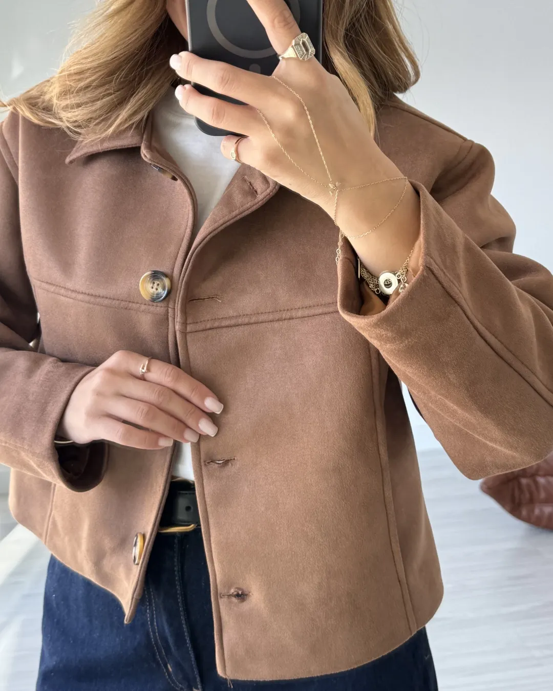 Tan Four-Button Massimo Nubuck Jacket