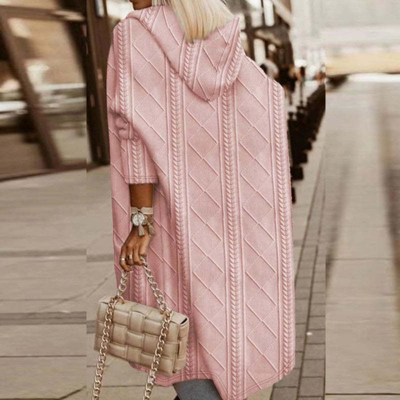 Urban Chic | Long Beige Knit Hooded Cardigan