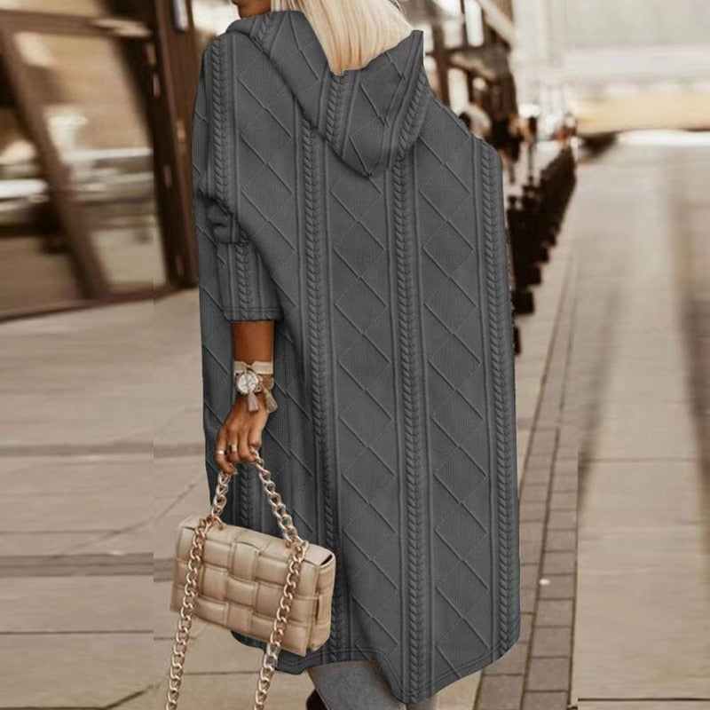 Urban Chic | Long Beige Knit Hooded Cardigan