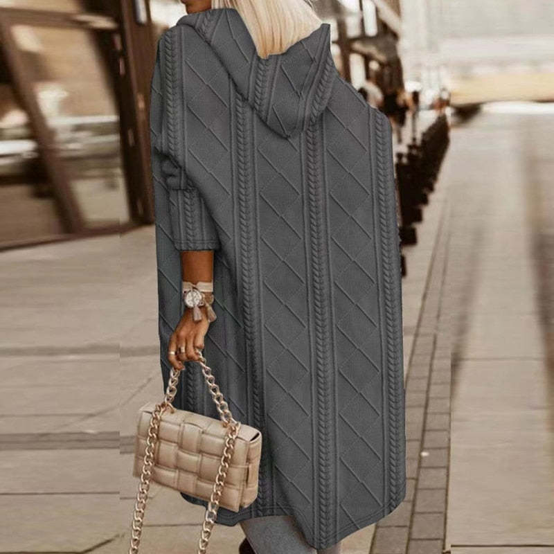 Urban Chic | Long Beige Knit Hooded Cardigan