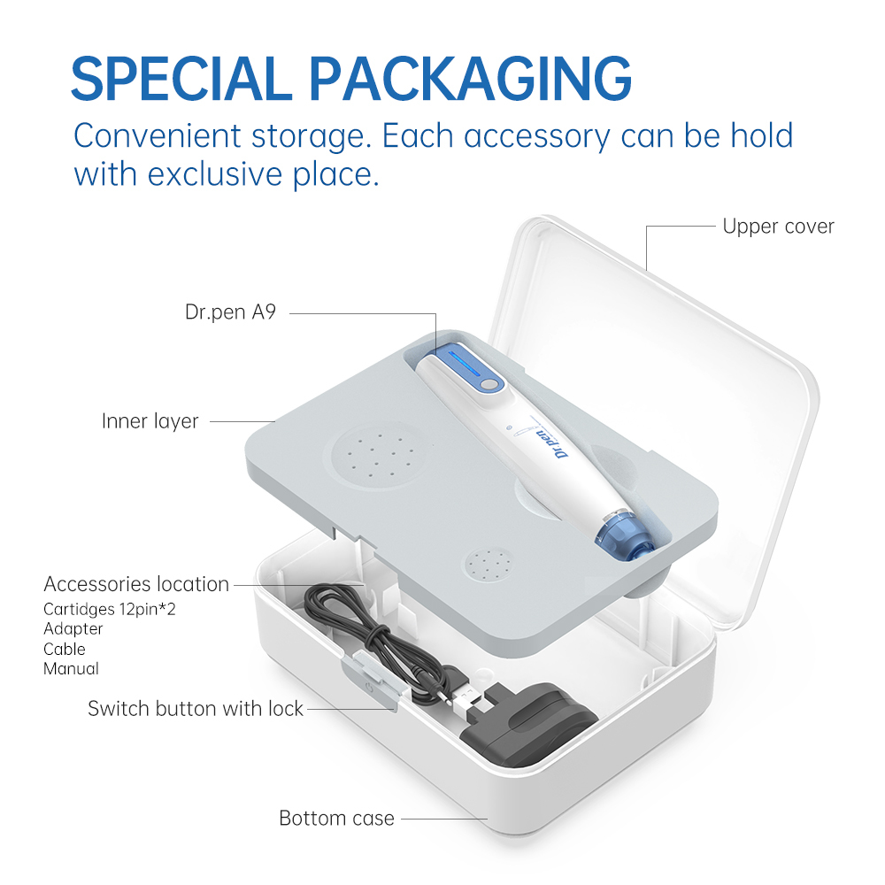Dr.Pen A9 Microneedling Pen Kit Wireless Micro Needling Derma Pen for Face and Body 6 Speed Adajustable with 12 pin 24 pin 36 pin Nano Round Cartridges for Women and Men