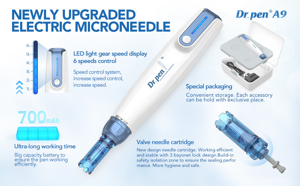 Dr.Pen A9 Microneedling Pen Kit Wireless Micro Needling Derma Pen for Face and Body 6 Speed Adajustable with 12 pin 24 pin 36 pin Nano Round Cartridges for Women and Men