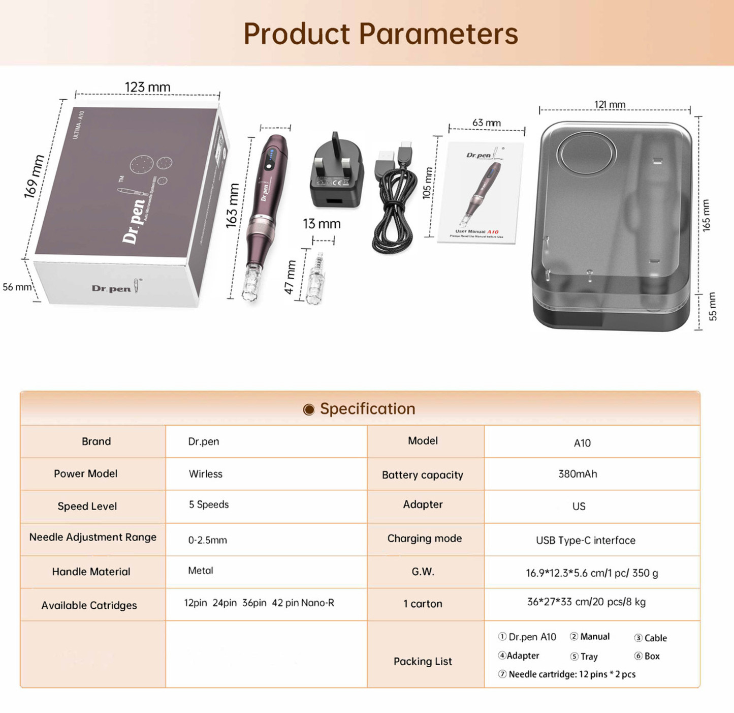 Dr. Pen A10 Microneedling Pen With 12 Cartridges