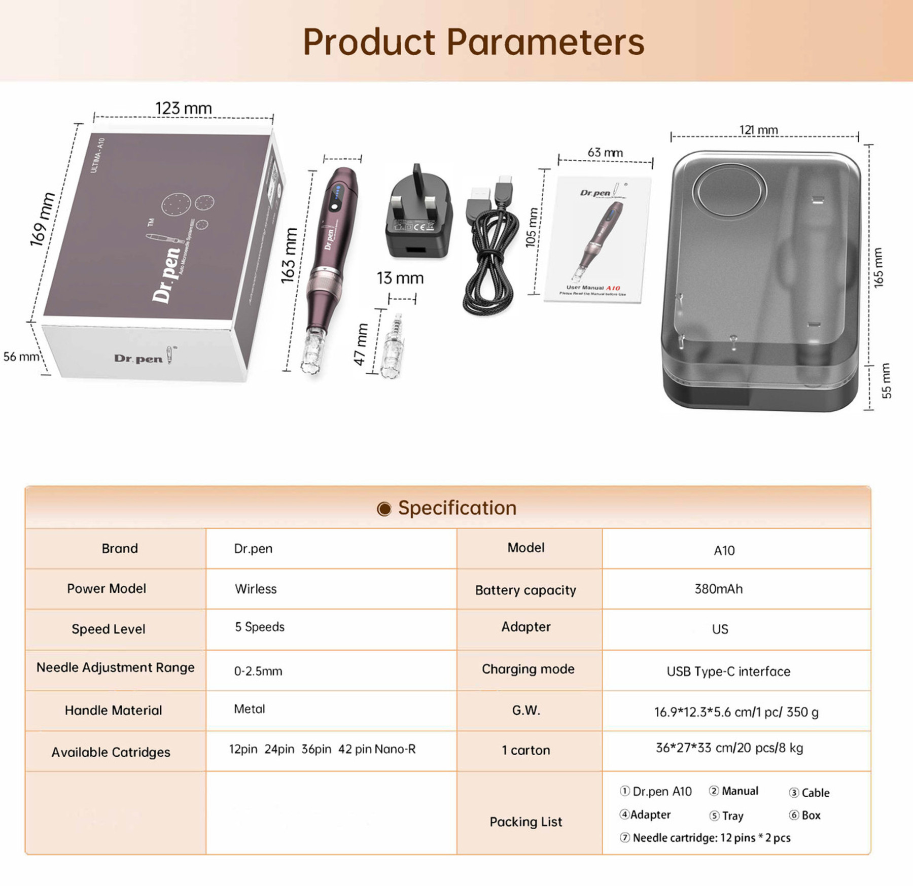 Dr. Pen A10 Microneedling Pen With 12 Cartridges