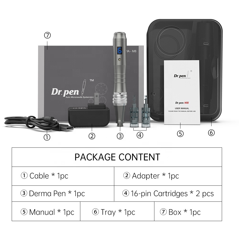 Dr Pen M8 Wireless Microneedling Pen Kit Including 12 Cartridges - Professional Microneedle Derma Roller Pen