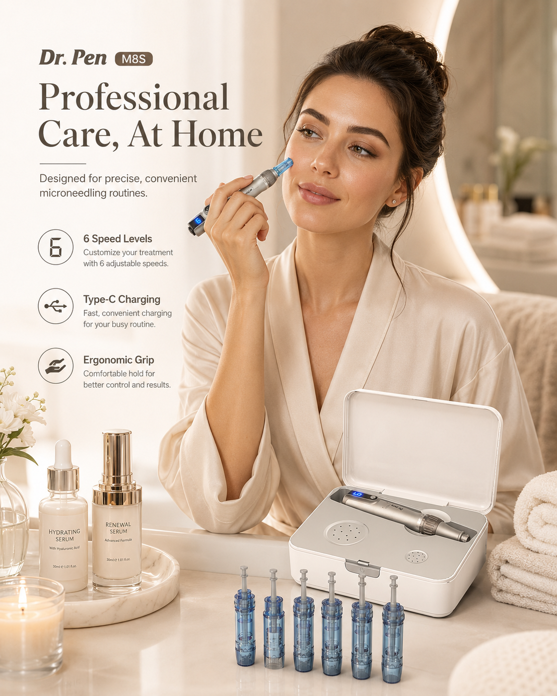 Dr Pen M8S Auto Microneedling Pen - Including 12 Pcs Replacement Cartridges