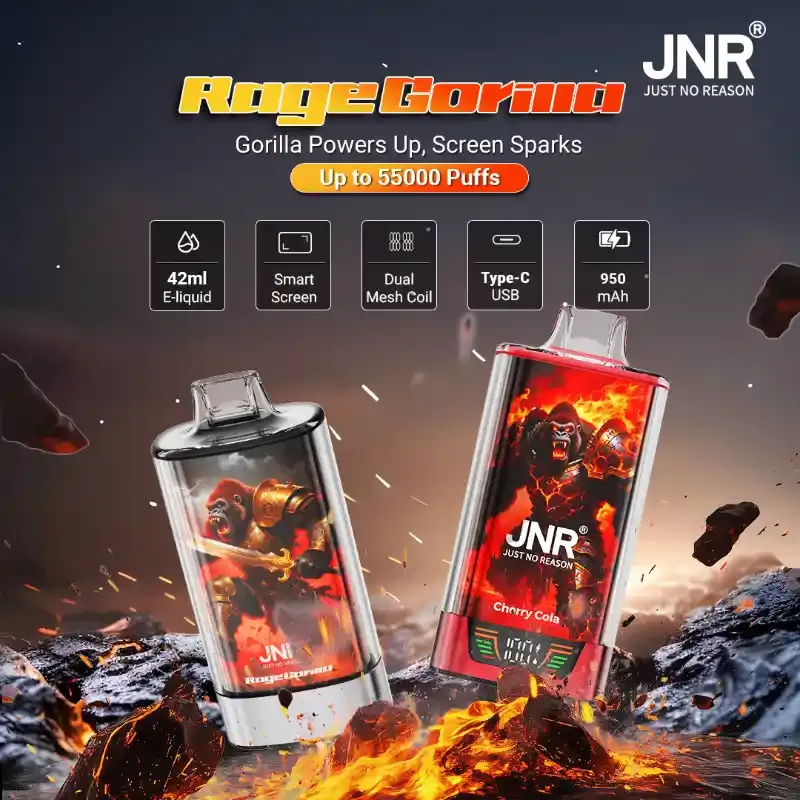 JNR RageGorilla 55K - 55 000 Bouffées - Puff Rechargeable Double Mesh avec Écran Intelligent