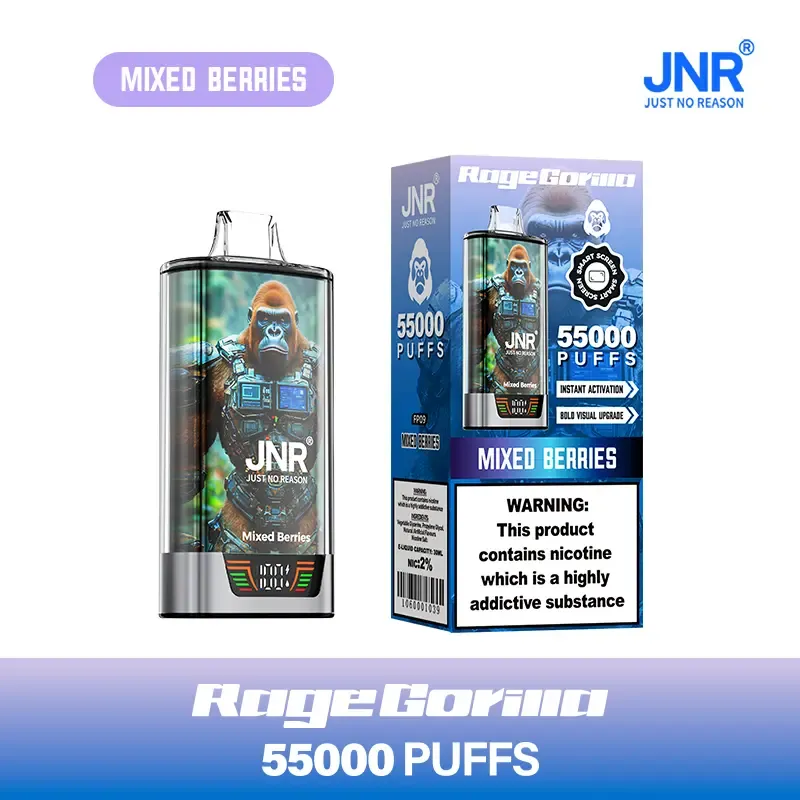 JNR RageGorilla 55K - 55 000 Bouffées - Puff Rechargeable Double Mesh avec Écran Intelligent