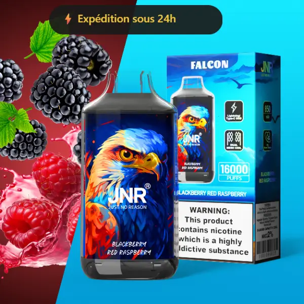 JNR Falcon 16K saveur Mure Framboise Rouge (Blackberry Red Raspberry) — puff jetable rechargeable 16000 bouffees Double Mesh — Livraison France & Belgique