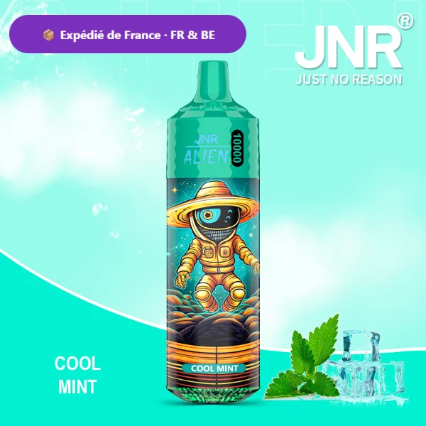 JNR Alien 10K saveur Menthe Fraîche (Cool Mint) — puff jetable rechargeable 10000 bouffees LED RGB Mesh 1.2 Ohm — Livraison France & Belgique