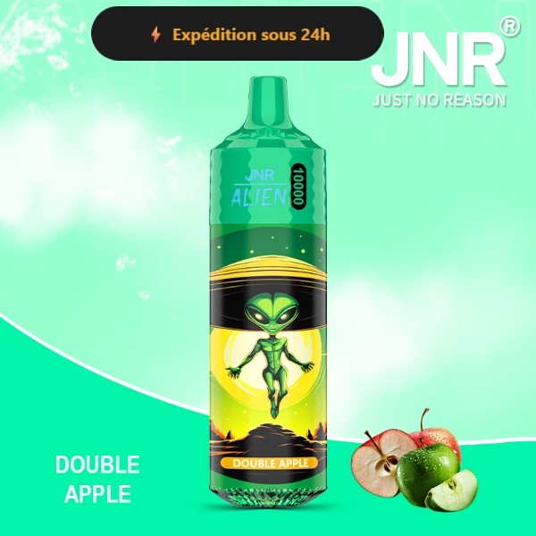 JNR Alien 10K saveur Double Pomme (Double Apple) — puff jetable rechargeable 10000 bouffees LED RGB Mesh 1.2 Ohm — Livraison France Belgique & UE