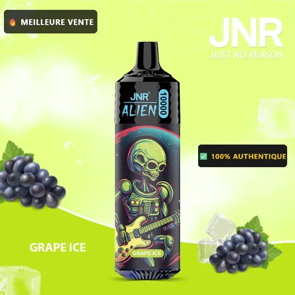 JNR Alien 10K saveur Raisin Glacé (Grape Ice) — puff jetable rechargeable 10000 bouffees LED RGB Mesh 1.2 Ohm — Livraison France & Belgique