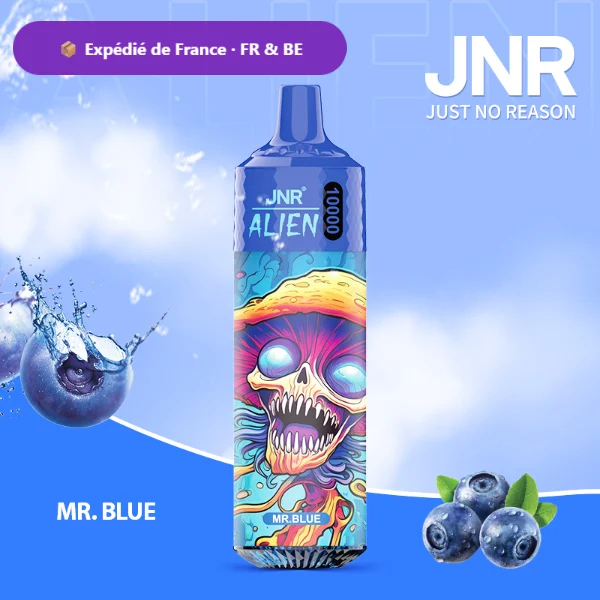 JNR Alien 10K saveur Mr.Blue — puff jetable rechargeable 10000 bouffees LED RGB Mesh 1.2 Ohm — Livraison France & Belgique