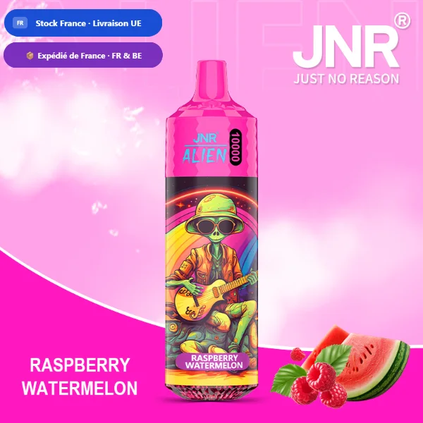 JNR Alien 10K saveur Framboise Pastèque (Raspberry Watermelon) — puff jetable rechargeable 10000 bouffees LED RGB Mesh 1.2 Ohm — Livraison France & Belgique